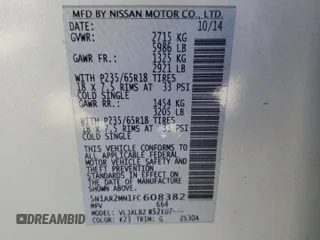 2015 Nissan Pathfinder SV with VIN 5N1AR2MN1FC608382, listed as a Copart auction lot 53967265 with 106,752 mi miles and Salvage title. Bid and sale history available at DreamBid. Image 13.