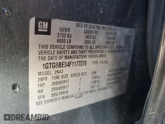2015 GMC Canyon 4WD SLE with VIN 1GTG6BE34F1177276, listed as a Copart auction lot 49634045 with 159,863 mi miles and Salvage Title. Bid and sale history available at carsss.com. Image 14.
