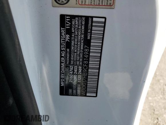 2012 Mercedes-Benz C 63 AMG with VIN WDDGJ7HB9CF814987, listed as a Copart auction lot 59702905 with 109,384 mi miles and Salvage title. Bid and sale history available at DreamBid. Image 12.