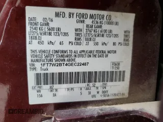 2016 Ford F-250 Lariat z VIN 1FT7W2BT4GEC22487, wystawiony jako Copart lot #55628905 z przebiegiem Nie podano mil oraz Szkoda całkowita • Salvage title. Historia ofert i sprzedaży dostępna na DreamBid. Obrazek 13.