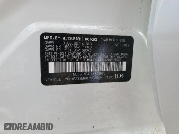 2020 Mitsubishi Mirage ES z VIN ML32F3FJ1LHF00656, wystawiony jako Copart lot #60921435 z przebiegiem 52 486 mil mil oraz Czysty tytuł • Clean title. Historia ofert i sprzedaży dostępna na DreamBid. Obrazek 12.