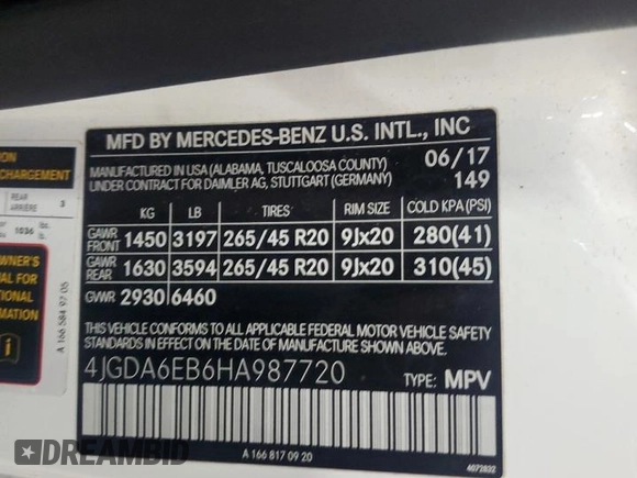2017 Mercedes-Benz GLE 43 AMG с VIN 4JGDA6EB6HA987720, выставлен на аукционе Copart как лот 59761395 с пробегом 100 691 миль миль и Списание • Salvage title. История ставок и продаж доступна на DreamBid. Изображение 12.