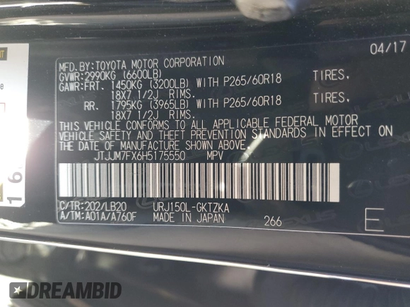 2017 Lexus GX 460 with VIN JTJJM7FX6H5175550, listed as a Copart auction lot 89143555 with 103,250 mi miles and Salvage title. Bid and sale history available at DreamBid. Image 13.