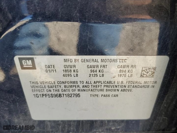 2011 Chevrolet Cruze LT w/1LT with VIN 1G1PF5S96B7182795, listed as a Copart auction lot 53514425 with 190,696 mi miles and Salvage Title. Bid and sale history available at carsss.com. Image 12.