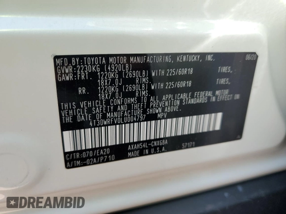 2020 Toyota RAV4 Hybrid Limited z VIN 4T3DWRFV0LU004797, wystawiony jako Copart lot #54181595 z przebiegiem 63 055 mil mil oraz Szkoda całkowita • Salvage title. Historia ofert i sprzedaży dostępna na DreamBid. Obrazek 13.