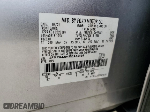 2021 Ford Edge SEL with VIN 2FMPK4J94MBA15436, listed as a Copart auction lot 48448995 with 98,486 mi miles and Salvage Title. Bid and sale history available at carsss.com. Image 13.