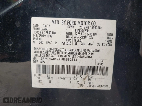 2017 Ford Edge Titanium z VIN 2FMPK4K97HBB82314, wystawiony jako IAAI lot #42295212 z przebiegiem 191 524 mil mil oraz . Historia ofert i sprzedaży dostępna na DreamBid. Obrazek 9.