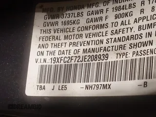 2018 Honda Civic Sedan EX with VIN 19XFC2F72JE208939, listed as a IAAI auction lot 41613130 with 94,510 mi miles. Bid and sale history available at carsss.com. Image 9.