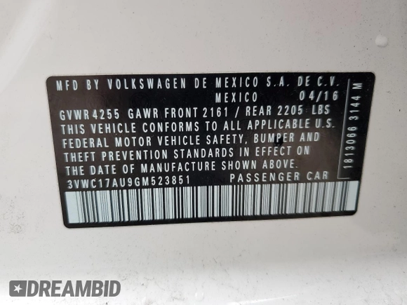 2016 Volkswagen Golf SportWagen TSI S with VIN 3VWC17AU9GM523851, listed as a Copart auction lot 45920874 with 94,924 mi miles. Bid and sale history available at carsss.com. Image 13.