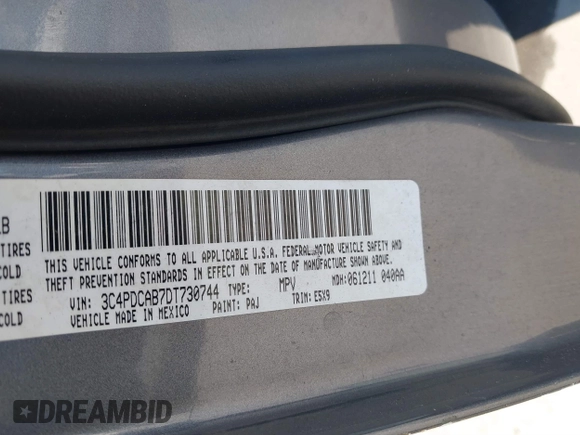 2013 Dodge Journey SE with VIN 3C4PDCAB7DT730744, listed as a IAAI auction lot 41900114 with 186,086 mi miles and . Bid and sale history available at DreamBid. Image 9.