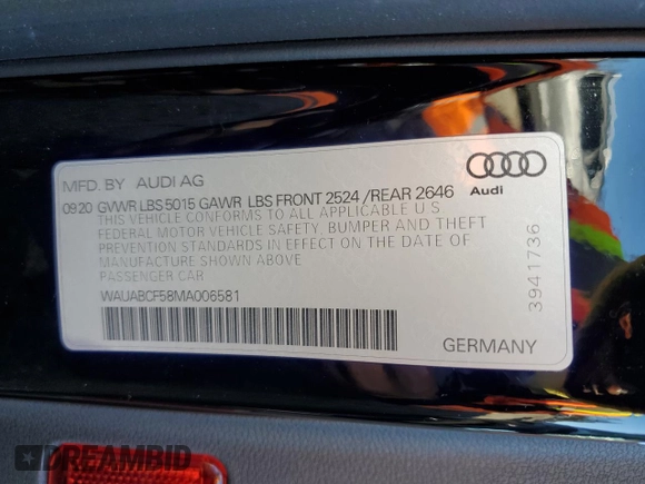 2021 Audi A5 Sportback Premium with VIN WAUABCF58MA006581, listed as a Copart auction lot 40503953 with 25,577 mi miles. Bid and sale history available at carsss.com. Image 13.