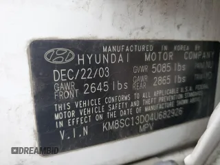 2004 Hyundai Santa Fe GLS with VIN KM8SC13D04U682926, listed as a Copart auction lot 53651575 with 182,317 mi miles and Salvage Title. Bid and sale history available at DreamBid. Image 12.