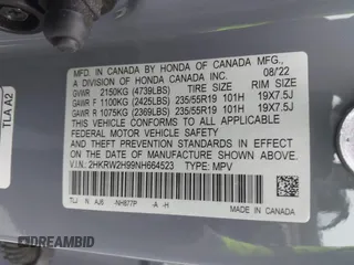 2022 Honda CR-V Touring with VIN 2HKRW2H99NH664523, listed as a IAAI auction lot 41614848 with 29,982 mi miles. Bid and sale history available at carsss.com. Image 9.