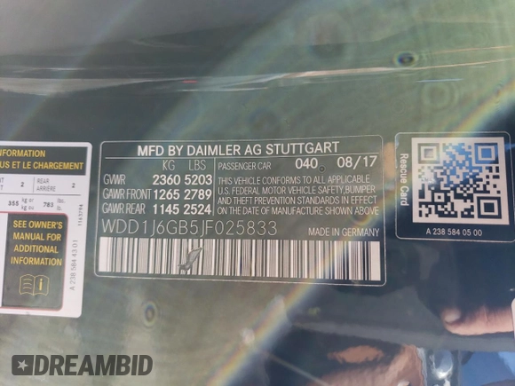 2018 Mercedes-Benz E 400 with VIN WDD1J6GB5JF025833, listed as a Copart auction lot 46628973 with 50,562 mi miles and . Bid and sale history available at DreamBid. Image 14.