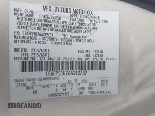 2006 Ford Taurus SE with VIN 1FAFP53U76A262737, listed as a IAAI auction lot 42232057 with 107,575 mi miles and . Bid and sale history available at DreamBid. Image 9.