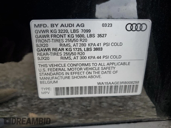 2024 Audi Q8 e-tron Premium Plus z VIN WA15AAGE3RB008258, wystawiony jako Copart lot #78146344 z przebiegiem 12 264 mil mil oraz Szkoda całkowita • Salvage title. Historia ofert i sprzedaży dostępna na DreamBid. Obrazek 13.