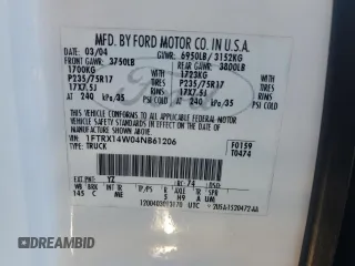 2004 Ford F-150 STX with VIN 1FTRX14W04NB61206, listed as a Copart auction lot 47146015 with 50,393 mi miles and Salvage title. Bid and sale history available at DreamBid. Image 12.