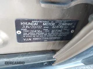 2002 Hyundai Santa Fe GLS with VIN KM8SC73D62U316002, listed as a IAAI auction lot 41249855 with Not Provided miles. Bid and sale history available at carsss.com. Image 9.