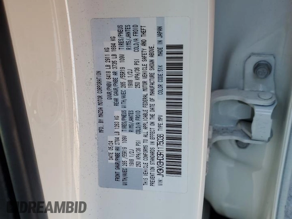 2024 Mazda CX-90 Preferred with VIN JM3KKBHD3R1175038, listed as a Copart auction lot 53909625 with 7,140 mi miles and Salvage title. Bid and sale history available at DreamBid. Image 13.