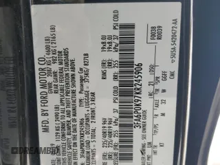 2019 Ford Fusion Titanium with VIN 3FA6P0K97KR245906, listed as a Copart auction lot 83069164 with 0 mi miles and Clean Title. Bid and sale history available at carsss.com. Image 12.