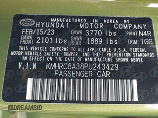 2023 Hyundai Venue SEL with VIN KMHRC8A38PU243429, listed as a IAAI auction lot 42193518 with 39,020 mi miles and . Bid and sale history available at DreamBid. Image 9.