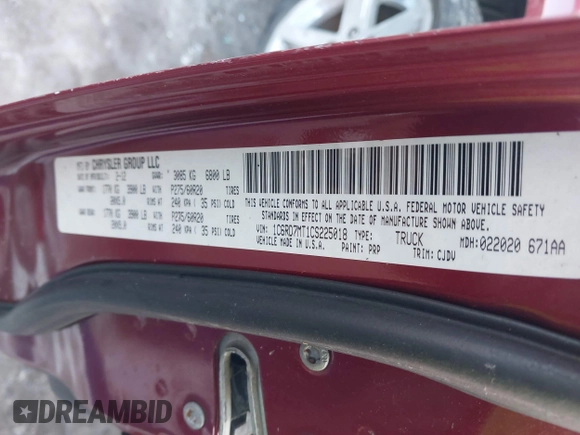 2012 Ram 1500 Sport with VIN 1C6RD7MT1CS225018, listed as a IAAI auction lot 41418493 with 141,526 mi miles. Bid and sale history available at carsss.com. Image 9.