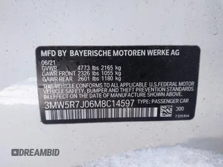 2021 BMW 3 Series 330i xDrive z VIN 3MW5R7J06M8C14597, wystawiony jako IAAI lot #41581041 z przebiegiem 8776 mil mil oraz . Historia ofert i sprzedaży dostępna na DreamBid. Obrazek 9.