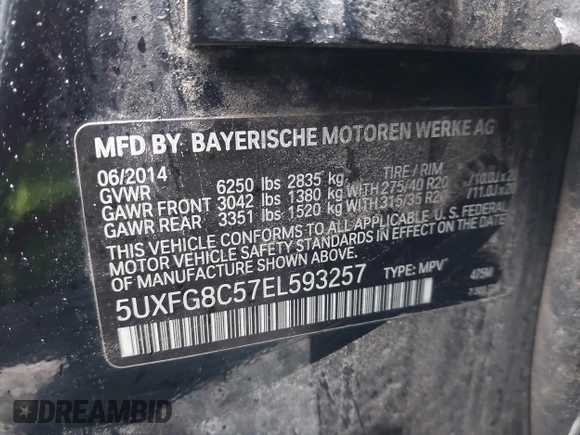 2014 BMW X6 50i z VIN 5UXFG8C57EL593257, wystawiony jako IAAI lot #41655486 z przebiegiem 128 292 mil mil oraz . Historia ofert i sprzedaży dostępna na DreamBid. Obrazek 9.