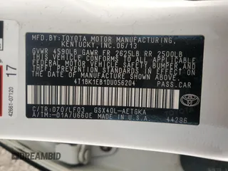 2013 Toyota Avalon XLE with VIN 4T1BK1EB1DU056204, listed as a Copart auction lot 61226095 with 111,938 mi miles and Salvage title. Bid and sale history available at DreamBid. Image 12.