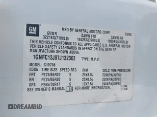2007 Chevrolet Tahoe LT z VIN 1GNFC13J87J132303, wystawiony jako IAAI lot #42162969 z przebiegiem Nie podano mil oraz . Historia ofert i sprzedaży dostępna na DreamBid. Obrazek 9.