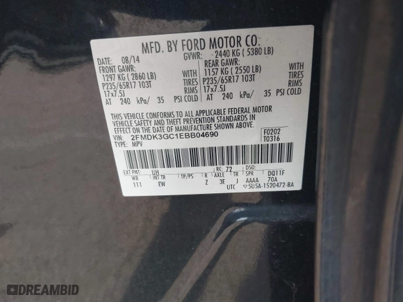 2014 Ford Edge SE with VIN 2FMDK3GC1EBB04690, listed as a IAAI auction lot 41189223 with 85,207 mi miles. Bid and sale history available at carsss.com. Image 9.
