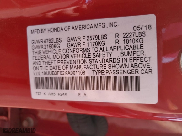 2019 Acura TLX w/A-Spec Pkg with VIN 19UUB3F62KA001108, listed as a Copart auction lot 48525965 with 42,451 mi miles and Salvage Title. Bid and sale history available at carsss.com. Image 12.