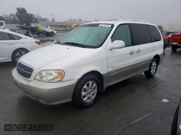 2005 Kia Sedona LX with VIN KNDUP132356753784, listed as a Copart auction lot 85112374 with 169,123 mi miles and Salvage Title. Bid and sale history available at carsss.com. Image 1.
