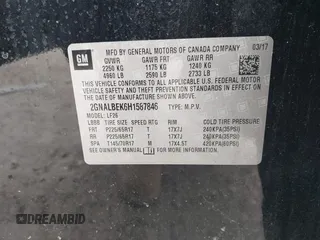2017 Chevrolet Equinox LS with VIN 2GNALBEK6H1587846, listed as a IAAI auction lot 41612435 with 58,397 mi miles. Bid and sale history available at carsss.com. Image 9.