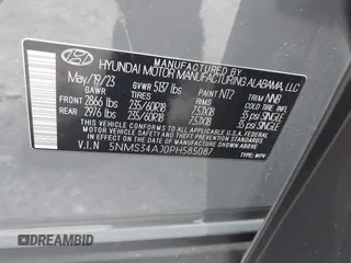 2023 Hyundai Santa Fe SEL with VIN 5NMS34AJ0PH585087, listed as a IAAI auction lot 41995946 with 22,376 mi miles and . Bid and sale history available at DreamBid. Image 9.