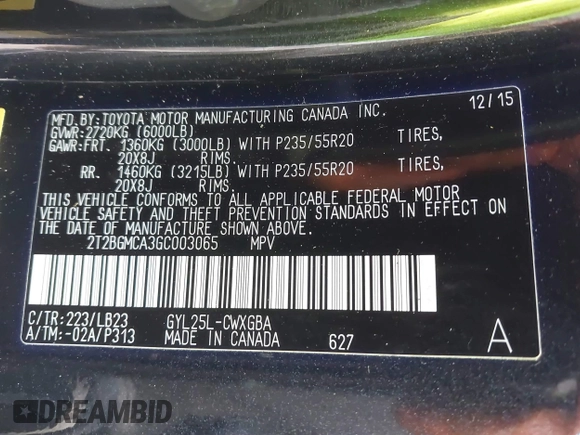 2016 Lexus RX 450h with VIN 2T2BGMCA3GC003065, listed as a IAAI auction lot 41043087 with 89,077 mi miles and . Bid and sale history available at DreamBid. Image 9.