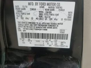 2011 Ford Escape XLS with VIN 1FMCU9C75BKB11998, listed as a Copart auction lot 55880005 with 165,361 mi miles and Clean title. Bid and sale history available at DreamBid. Image 13.