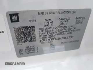2019 Chevrolet Silverado 1500 RST with VIN 1GCRYEED3KZ363738, listed as a IAAI auction lot 42157747 with 75,591 mi miles and . Bid and sale history available at DreamBid. Image 9.