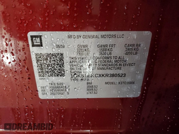 2019 GMC Yukon XL SLT with VIN 1GKS1GKCXKR380523, listed as a Copart auction lot 44725595 with 134,723 mi miles and Salvage Title. Bid and sale history available at carsss.com. Image 13.