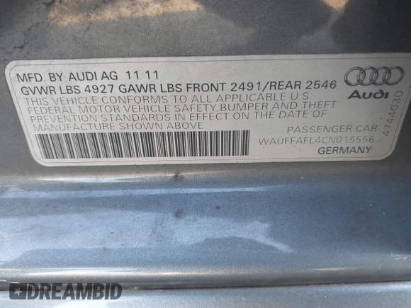 2012 Audi A4 Premium Plus с VIN WAUFFAFL4CN015556, выставлен на аукционе IAAI как лот 41836164 с пробегом Не указан миль и . История ставок и продаж доступна на DreamBid. Изображение 9.