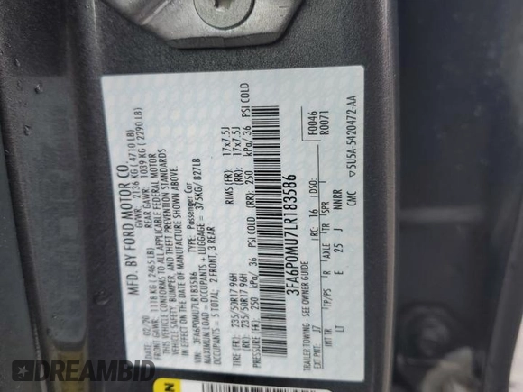 2020 Ford Fusion Hybrid SEL with VIN 3FA6P0MU7LR183586, listed as a Copart auction lot 85304564 with 36,079 mi miles and Salvage Title. Bid and sale history available at carsss.com. Image 12.