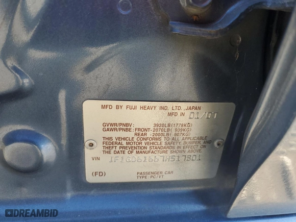 2007 Subaru Impreza Sedan i Special Edition with VIN JF1GD61667H517801, listed as a Copart auction lot 41692395 with 130,062 mi miles and Salvage Title. Bid and sale history available at carsss.com. Image 14.