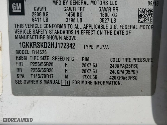 2017 GMC Acadia Limited Limited with VIN 1GKKRSKD2HJ172342, listed as a Copart auction lot 71940184 with 153,369 mi miles and Salvage Title. Bid and sale history available at carsss.com. Image 13.
