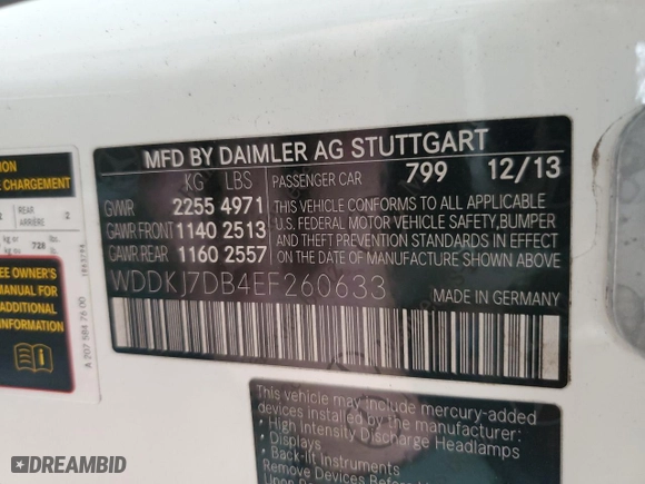 2014 Mercedes-Benz E-Class E 550 with VIN WDDKJ7DB4EF260633, listed as a Copart auction lot 86865654 with 121,203 mi miles and Salvage Title. Bid and sale history available at carsss.com. Image 14.