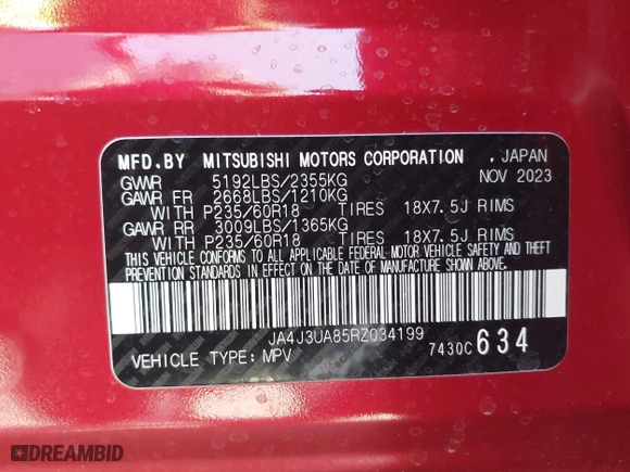 2024 Mitsubishi Outlander ES with VIN JA4J3UA85RZ034199, listed as a IAAI auction lot 42000755 with 14,160 mi miles. Bid and sale history available at carsss.com. Image 9.