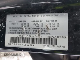 2011 Mazda 3 S Sport with VIN JM1BL1U56B1471613, listed as a IAAI auction lot 41625979 with 225,501 mi miles and . Bid and sale history available at carsss.com. Image 9.