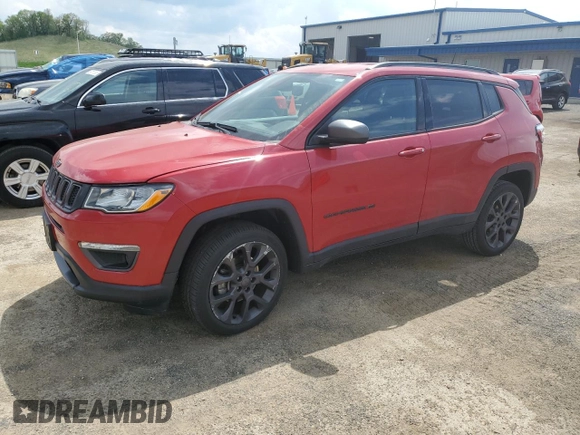 2021 Jeep Compass 80th Anniversary with VIN 3C4NJDEBXMT532899, listed as a Copart auction lot 55304905 with 44,299 mi miles and Salvage title. Bid and sale history available at DreamBid. Image 1.