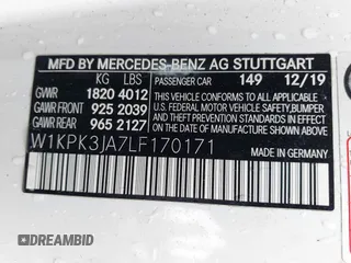 2020 Mercedes-Benz SLC 300 с VIN W1KPK3JA7LF170171, выставлен на аукционе IAAI как лот 42119425 с пробегом 2 408 миль миль и . История ставок и продаж доступна на DreamBid. Изображение 9.