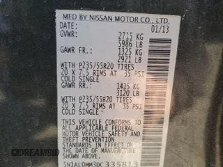 2013 Infiniti JX35 with VIN 5N1AL0MM3DC335813, listed as a Copart auction lot 52083444 with 154,268 mi miles and Salvage Title. Bid and sale history available at carsss.com. Image 16.