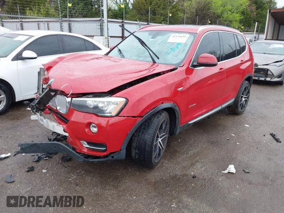2015 BMW X3 xDrive28i with VIN 5UXWX9C53F0D53537, listed as a IAAI auction lot 41958100 with 165,866 mi miles. Bid and sale history available at carsss.com. Image 2.